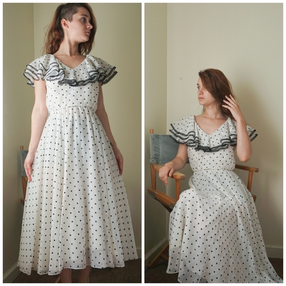 VTG 70s Polka Dot Dress - Picture 2 of 4